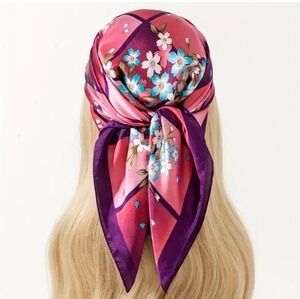 Luxurious Floral Plaid Square Silky Scarf
